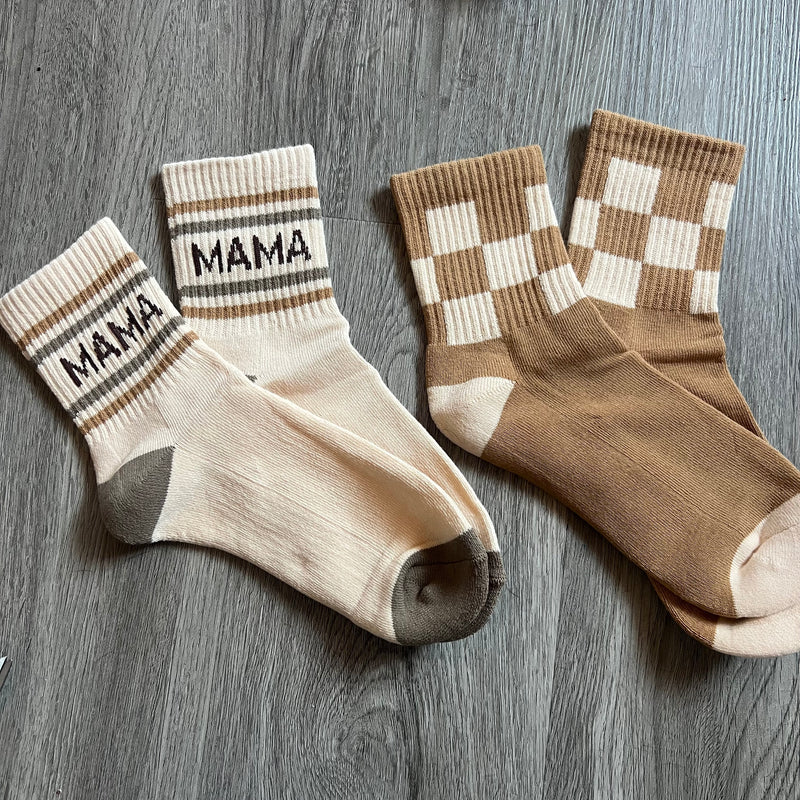 Mama and Checkered Half Crew Socks