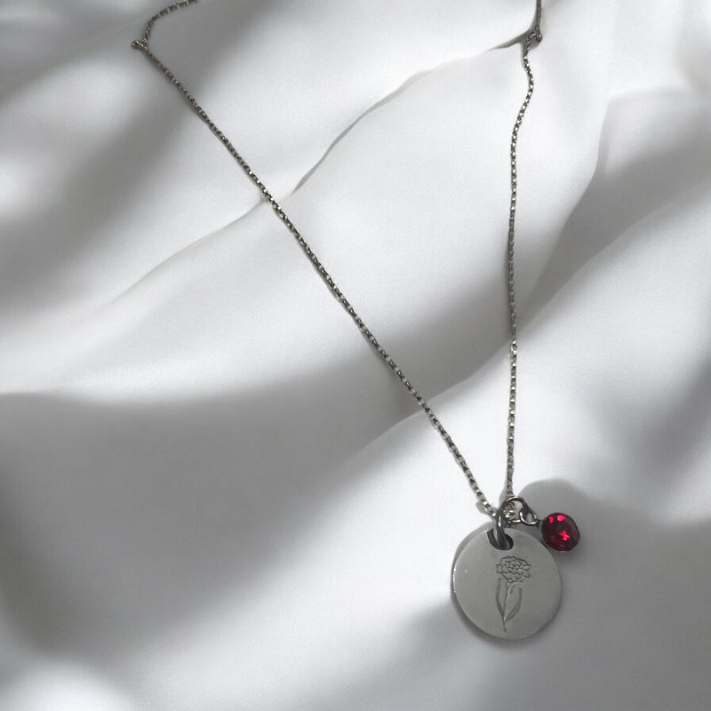 Birth Flower Necklace WITH Matching Birth Stone